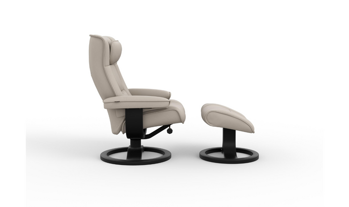 Regent R Leather Swivel Manual Recliner Chair with Footstool in Two Sizes-Jennifer Furniture