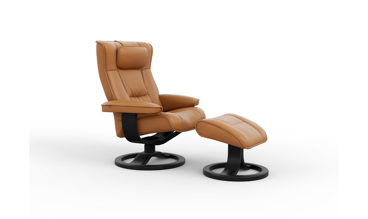 Regent R Leather Swivel Manual Recliner Chair with Footstool in Two Sizes-Jennifer Furniture