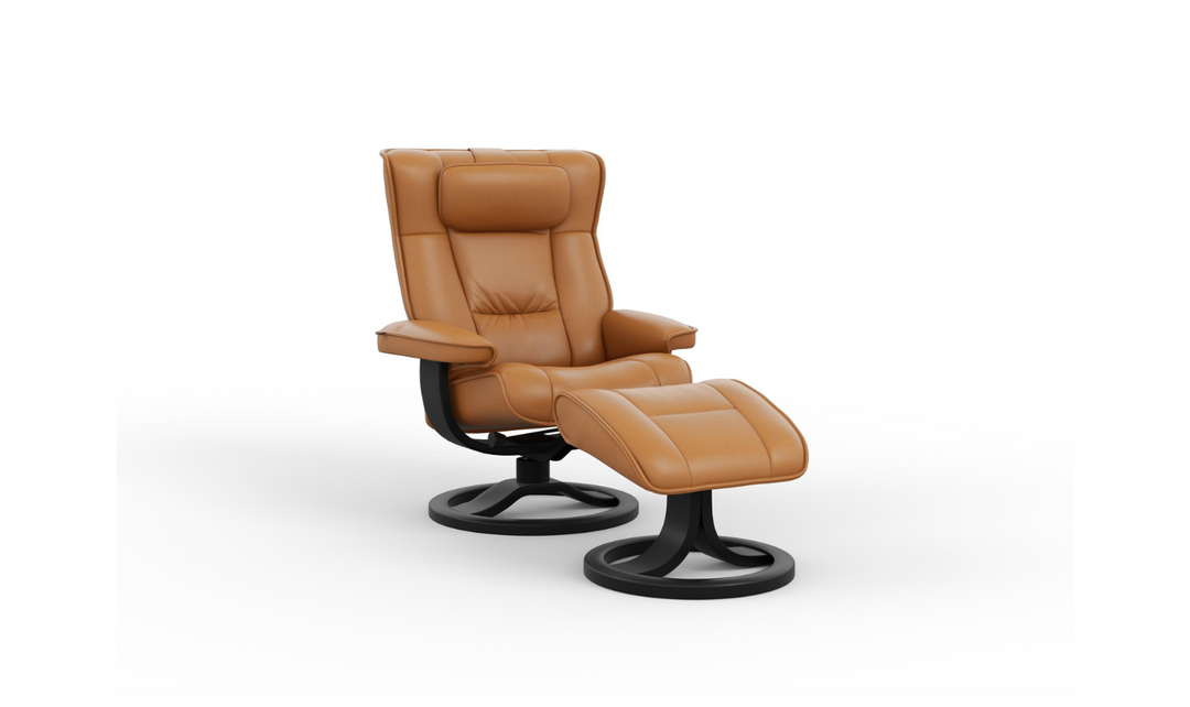 Regent R Leather Swivel Manual Recliner Chair with Footstool in Two Sizes-Jennifer Furniture