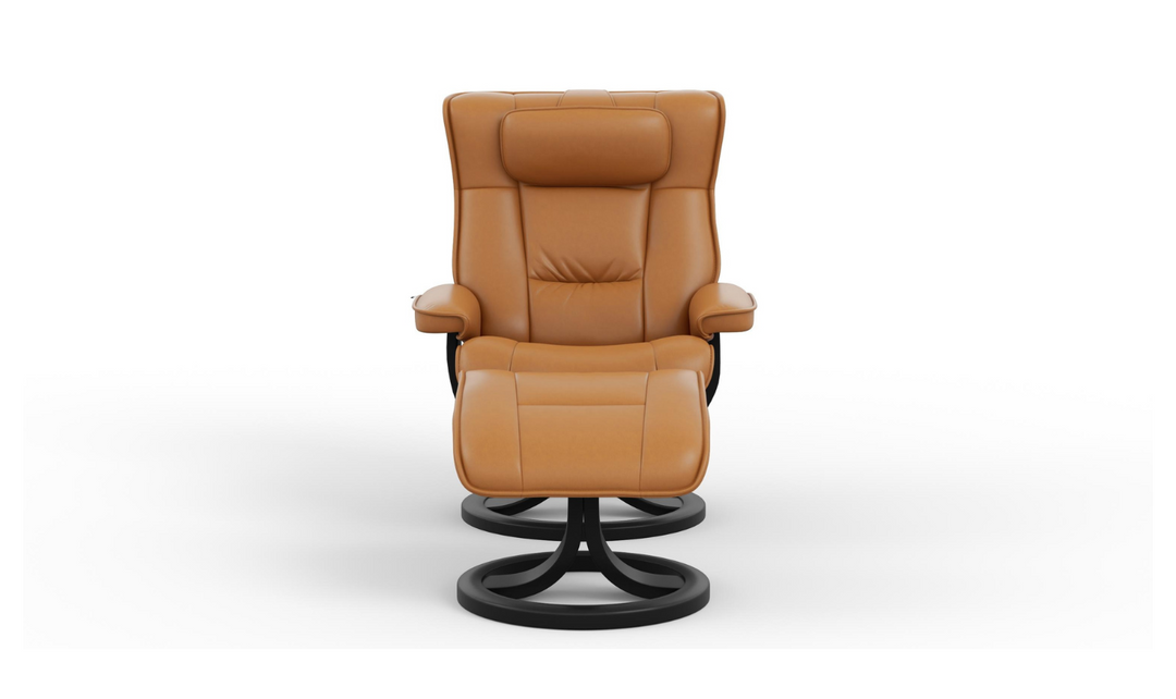 Regent R Leather Swivel Manual Recliner Chair with Footstool in Two Sizes-Jennifer Furniture