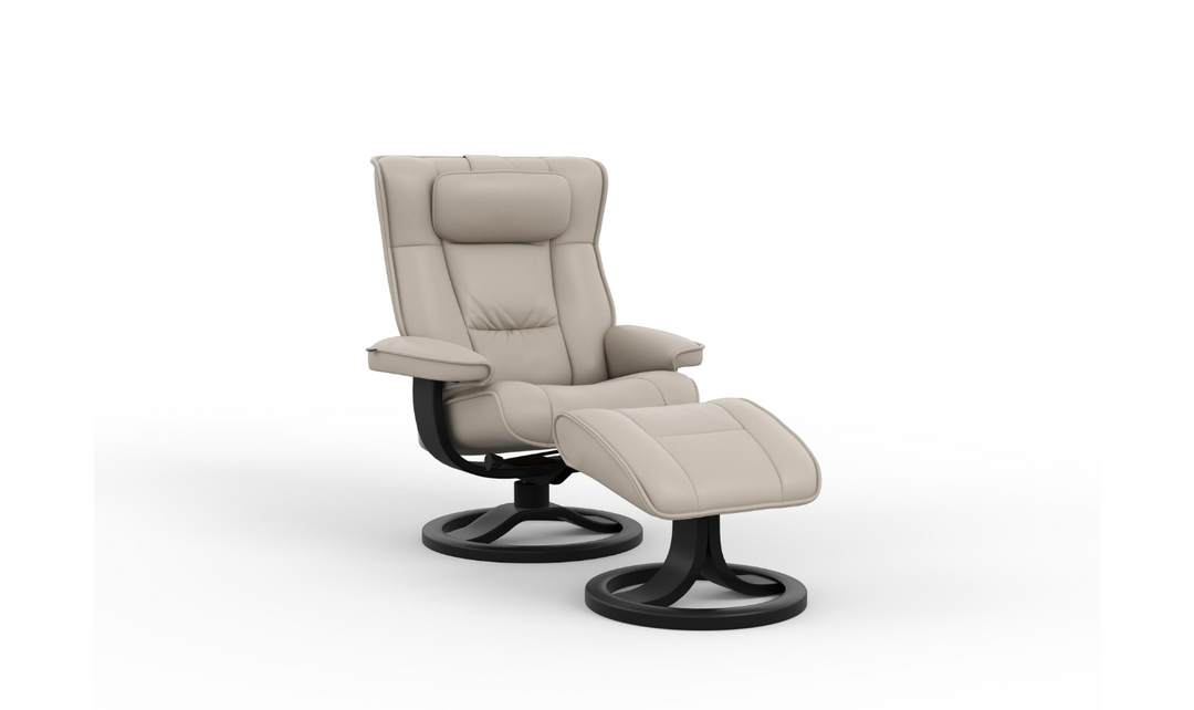 Regent R Leather Swivel Manual Recliner Chair with Footstool in Two Sizes-Jennifer Furniture