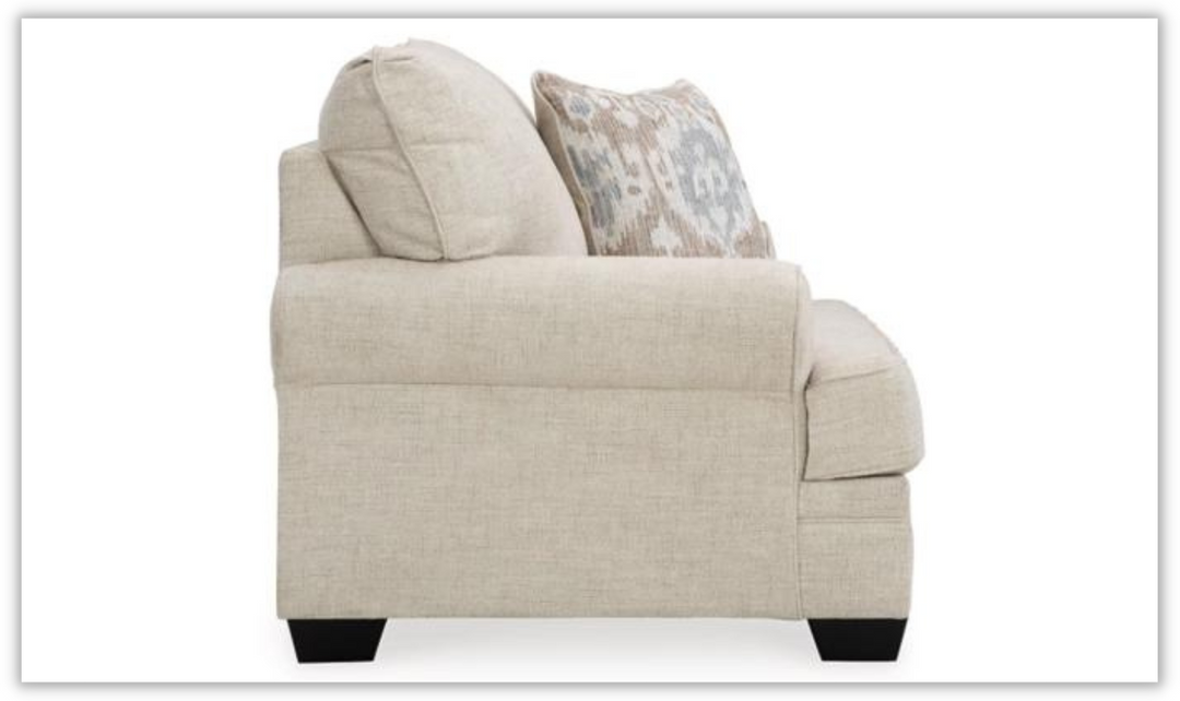 Rilynn Beige Fabric Living Room Set With Rolled Arms