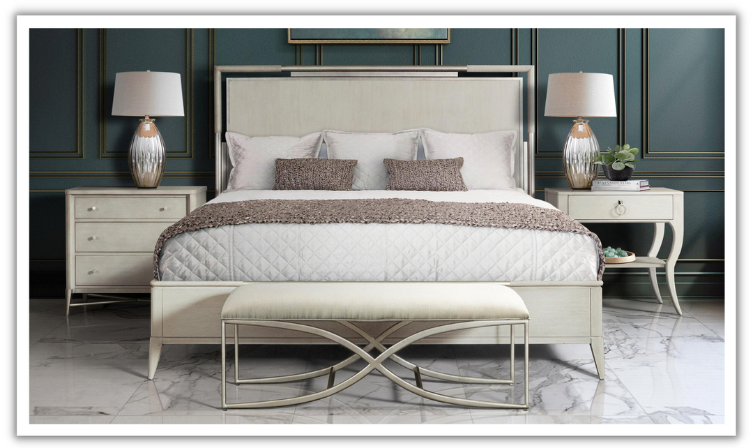 Riverside Maisie Panel Bed with Wooden Headboard in Champagne Finish-jennifer furniture