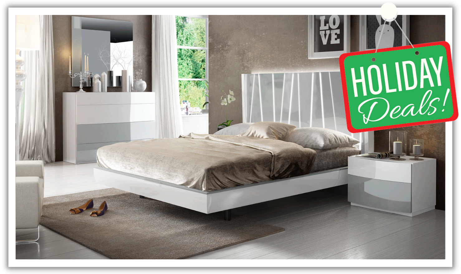 ESF Italia Ronda Dali Bedroom Set In Light Gray (Queen/King Bed + 2 Ni