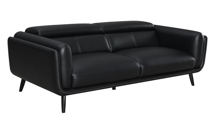 Coaster Furniture Shania 3-Seater Track Arm Leather Sofa in Black