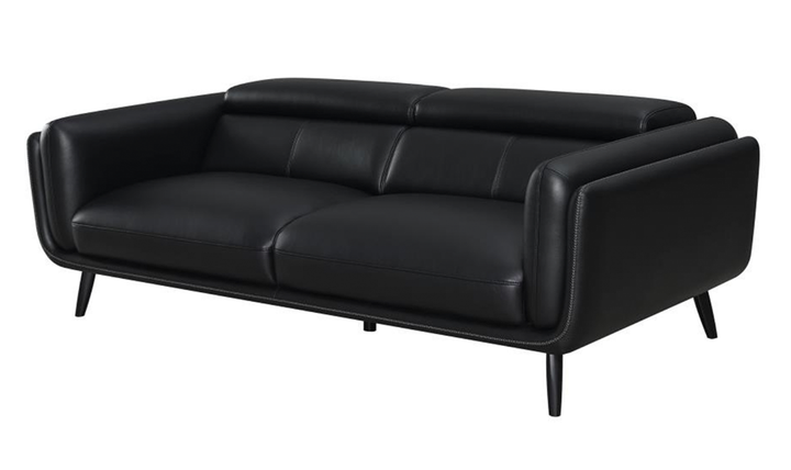 Coaster Furniture Shania 3-Seater Track Arm Leather Sofa in Black