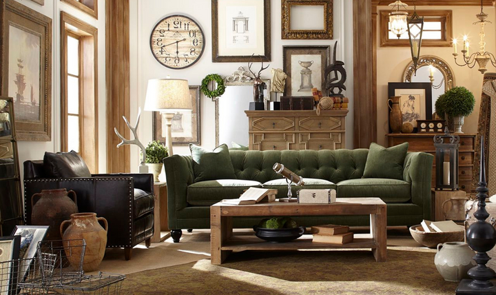 Stevens 3-Seater Sofa in Green with Tufted Back