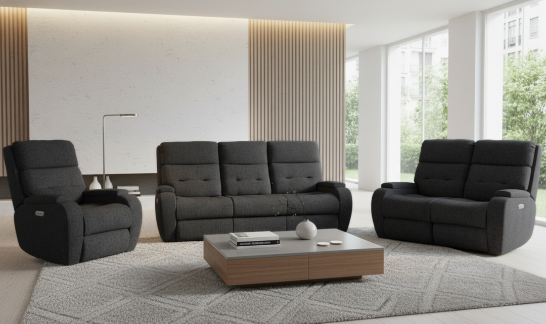 Strait Power Reclining Living Room Set With Power Headrests in Gray-jennifer furniture