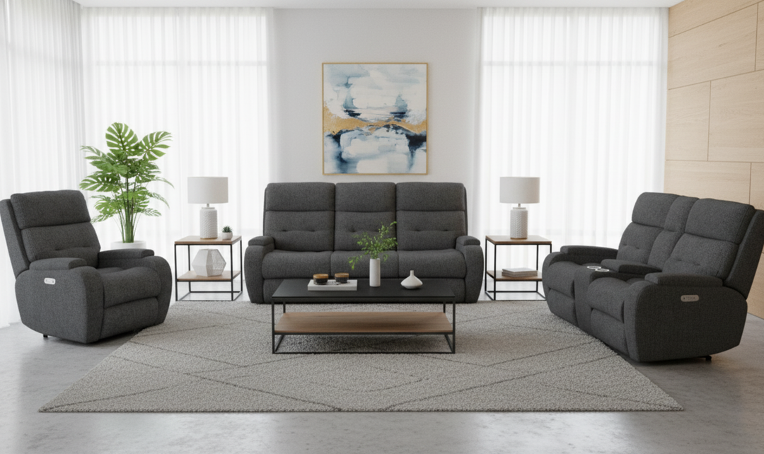 Strait Power Reclining Living Room Set With Power Headrests in Gray-jennifer furniture