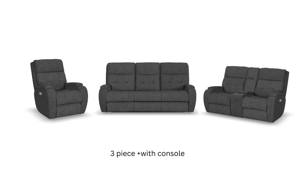 Strait Power Reclining Living Room Set With Power Headrests in Gray