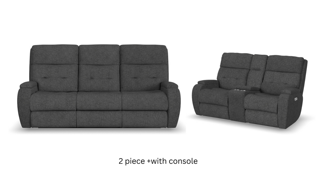 Strait Power Reclining Living Room Set With Power Headrests in Gray