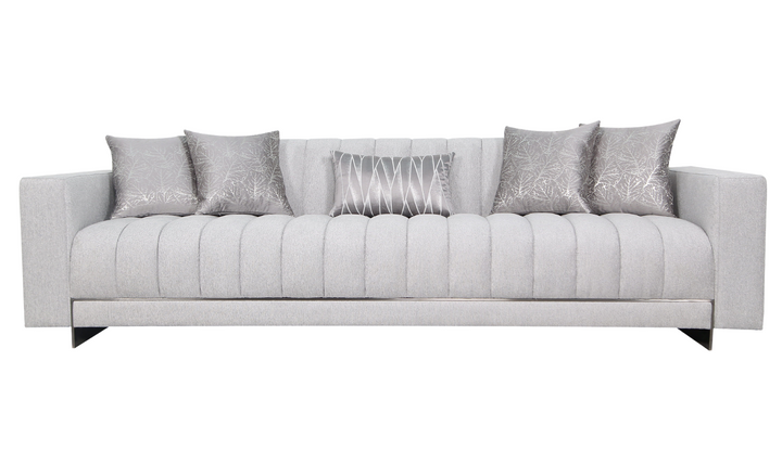 Klaussner Talento 3-Seater Long Tufted Gray Fabric Sofa with Track Arms
