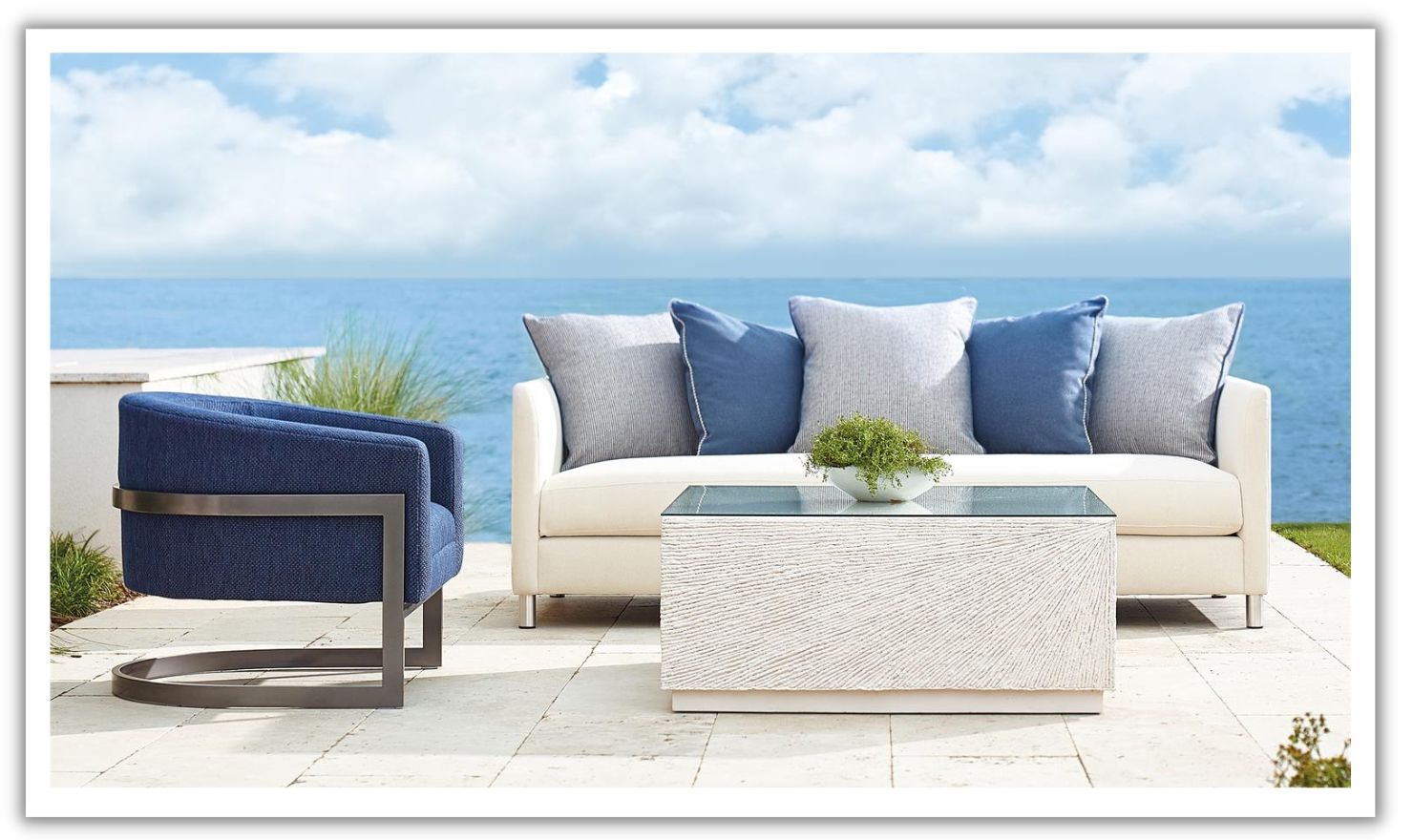 Buy Bernhardt Taylor 3-Seater White Fabric Outdoor Sofa with Track 