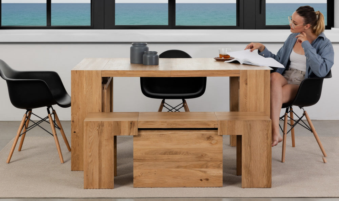 Transformer Table Practical Extendable Rectangular Dining Table Set (Table + Bench)