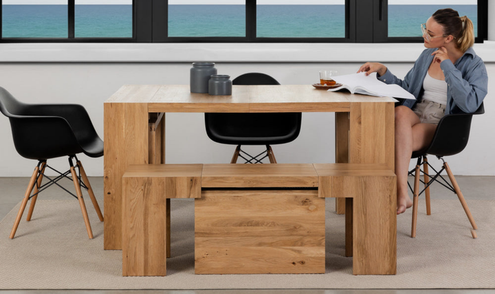 Transformer Table Practical Extendable Rectangular Dining Table Set (Table + Bench)