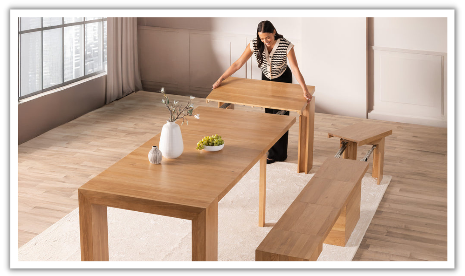 The Practical Extendable Transformer Dining Table Set (Table + Bench ...
