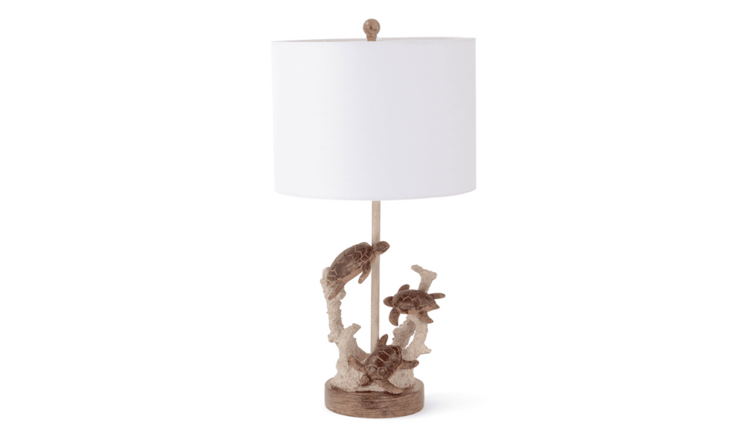 Turtles 27"H Table Lamp in Natural & Coral Poly & Linen (Set of 2)