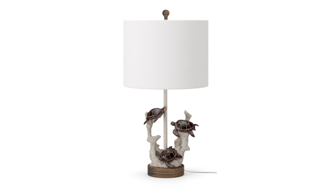 Turtles 27"H Table Lamp in Natural & Coral Poly & Linen (Set of 2)