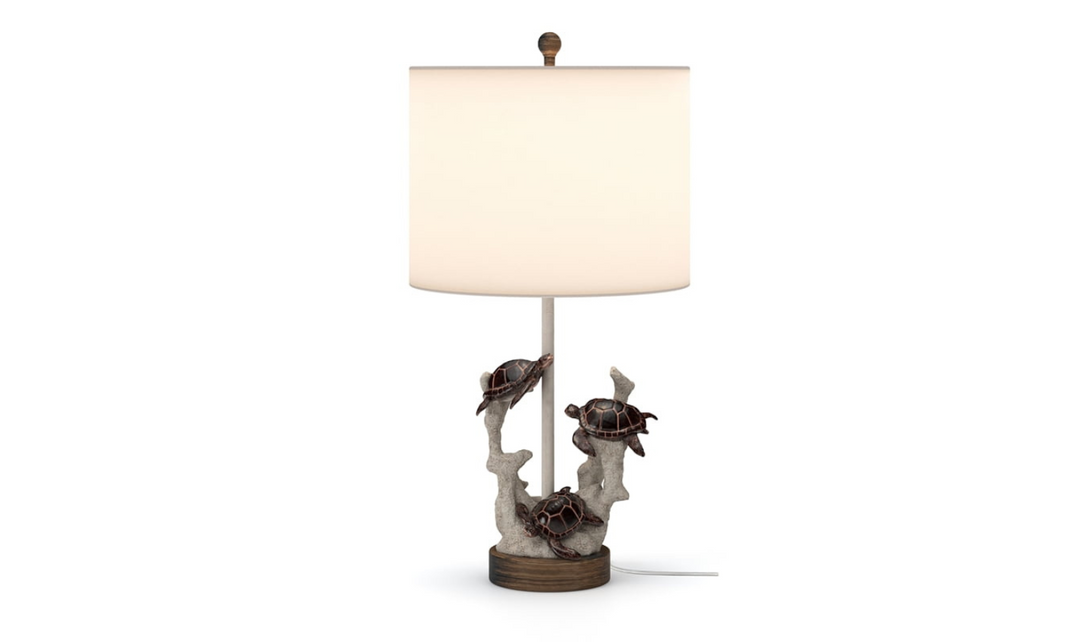 Turtles 27"H Table Lamp in Natural & Coral Poly & Linen (Set of 2)
