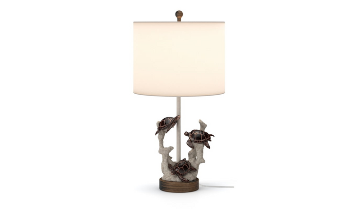 Turtles 27"H Table Lamp in Natural & Coral Poly & Linen (Set of 2)