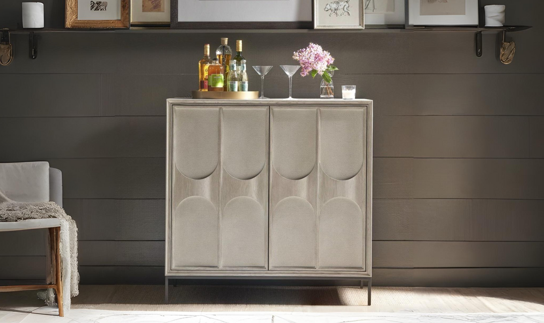 Universal Furniture Odessa Wooden Beige Bar Cabinet With Two Drawers-jennifer furniture