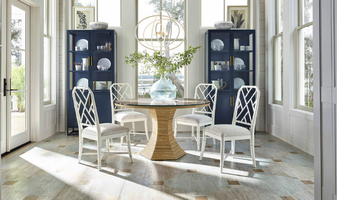 Universal Furniture Nantucket Round Dining Table in Natural Rattan Finish