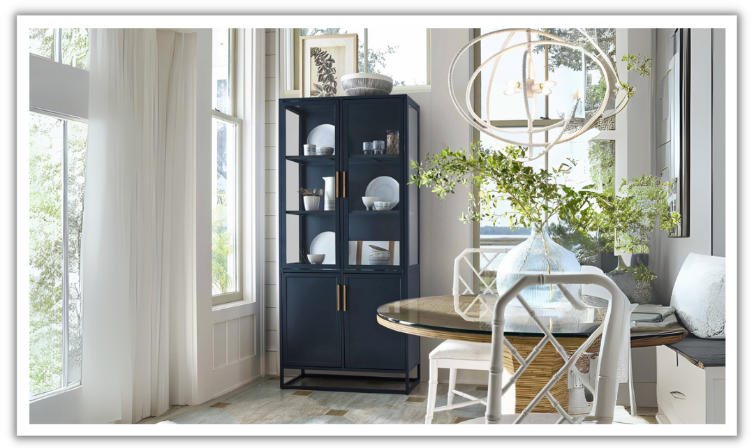 Universal Furniture Santorini Blue Metal Kitchen 2-door Cabinet With Sleek Bronze Bar Hardware