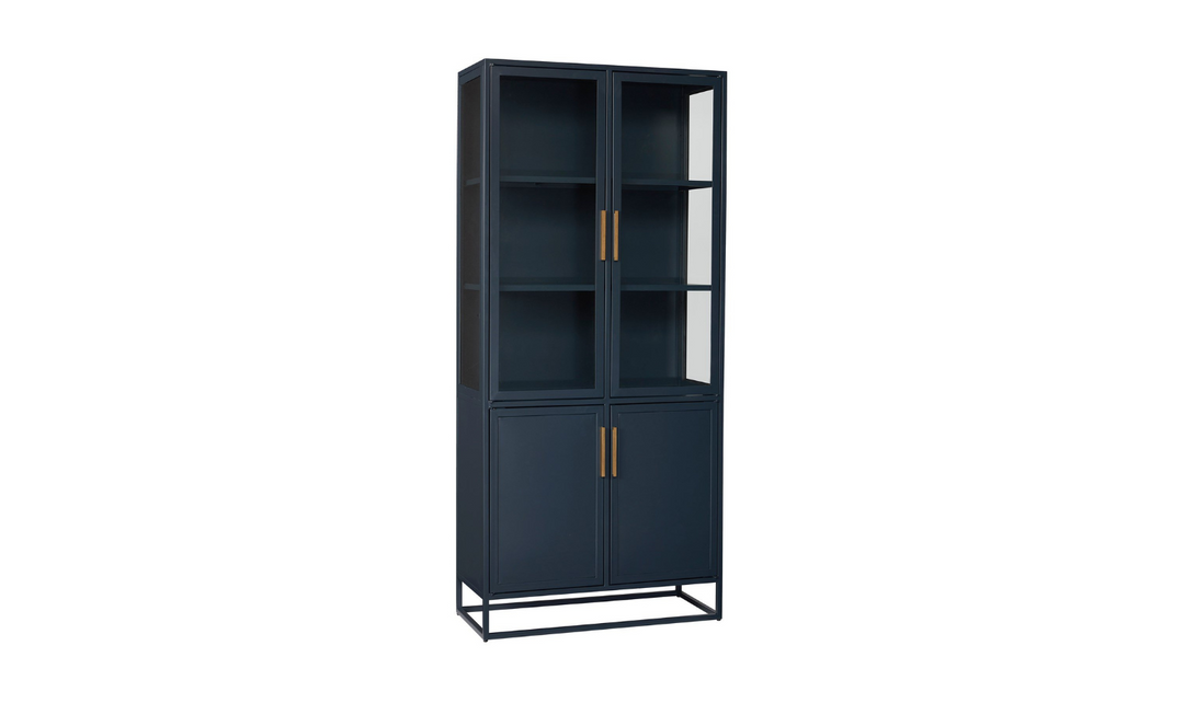 Universal Furniture Santorini Blue Metal Kitchen 2-door Cabinet With Sleek Bronze Bar Hardware