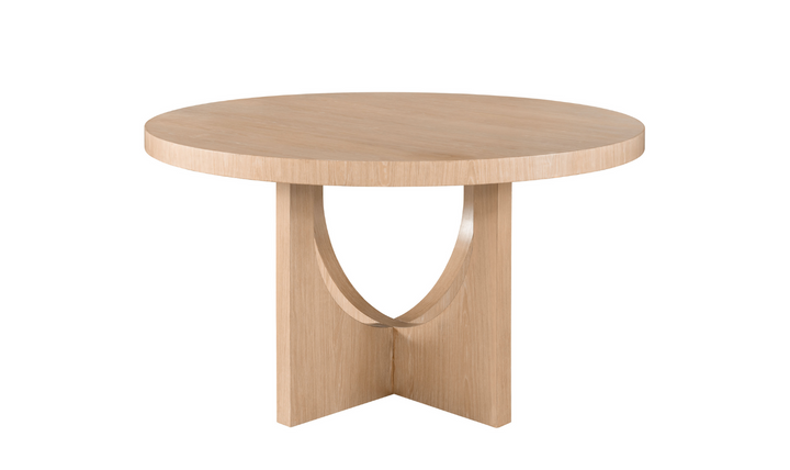 Universal Callon Round Dining Table With Half-Moon-Shaped Pedestals.