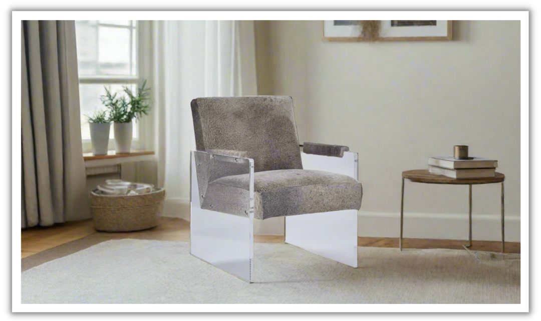Brickell Leather Upholstered Accent Chair in Natural Gray