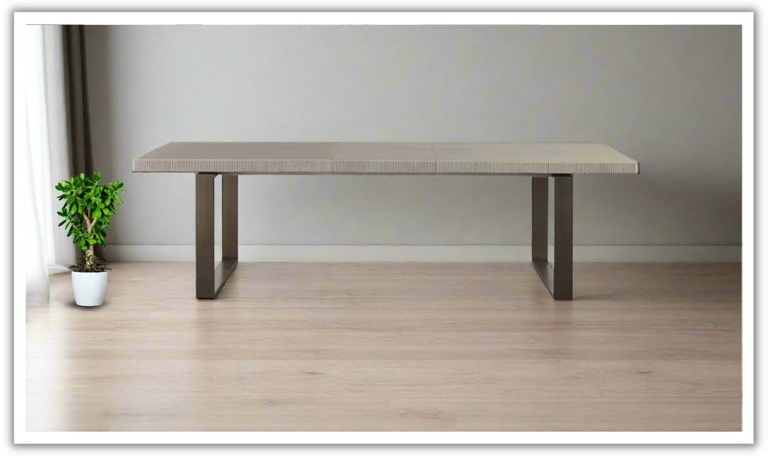 Universal Furniture Robards Brown Rectangular Dining Table with Bronze Finished Base