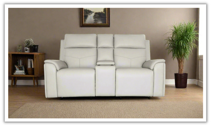 Vernon Dove Grey Fabric Power Reclining Loveseat with Console-jennifer furniture