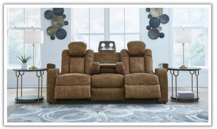 Wolfridge Leather 2 Seater Power Reclining Loveseat With Cup Holder Storage