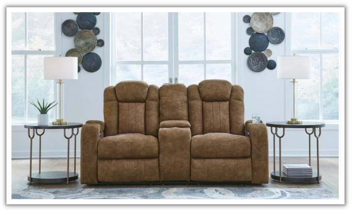 Wolfridge Leather 2 Seater Power Reclining Loveseat With Cup Holder Storage