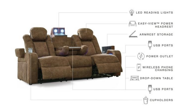 Wolfridge Leather 3 Seater Power Reclining Sofa with Adjustable Headrest