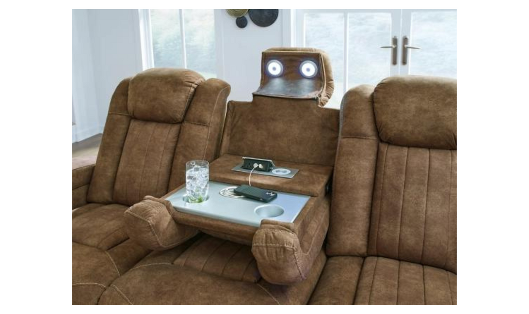 Wolfridge Leather 2 Seater Power Reclining Loveseat With Cup Holder Storage