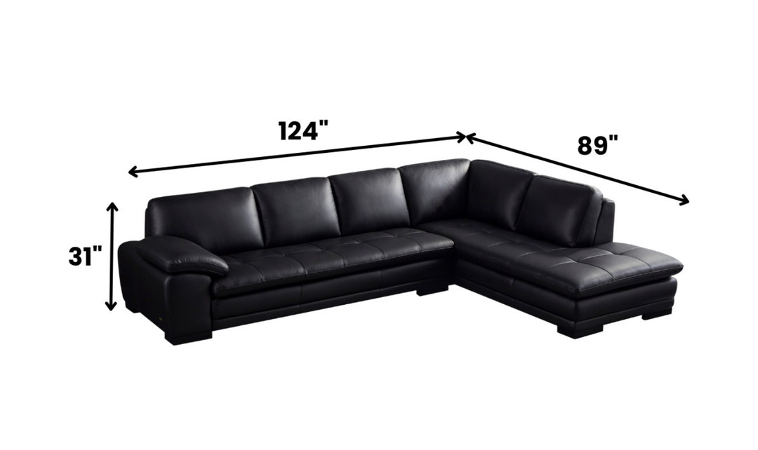 Gio Italia Black Leather L-Shaped Sectional Sofa