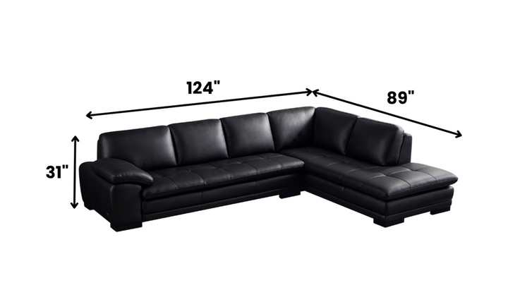 Gio Italia Black Leather L-Shaped Sectional Sofa