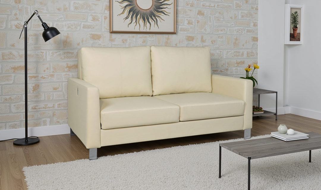 Cuddle Queen Leather Sleeper Sofa With Wood and Chrome Legs