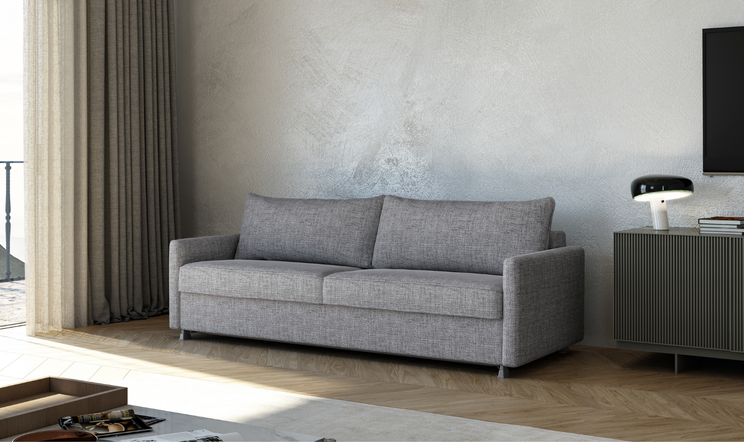 Homelegance Fairborn Beige Full Upholstered Platform Bed, image size:1480x880