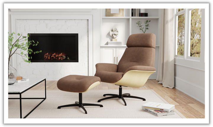 Falcon Leather Swivel Manual Recliner Chair with Footstool-Jennifer Furniture