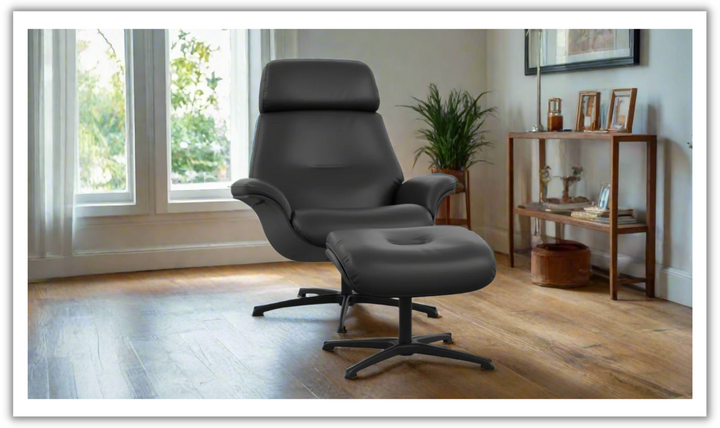 Falcon Leather Swivel Manual Recliner Chair with Footstool-Jennifer Furniture