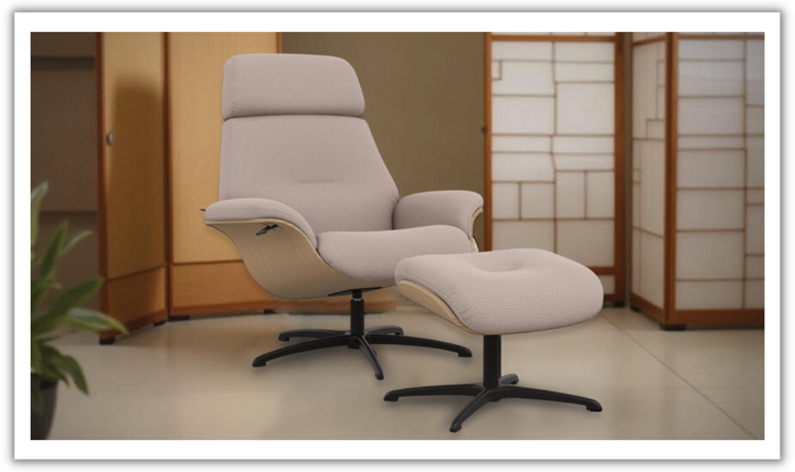 Falcon Leather Swivel Manual Recliner Chair with Footstool-Jennifer Furniture