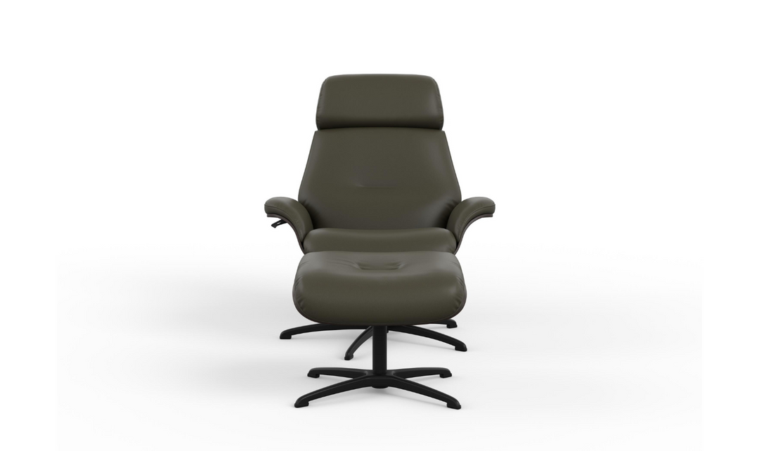 Falcon Leather Swivel Manual Recliner Chair with Footstool-Jennifer Furniture