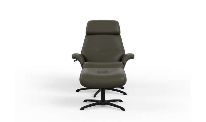 Falcon Leather Swivel Manual Recliner Chair with Footstool-Jennifer Furniture