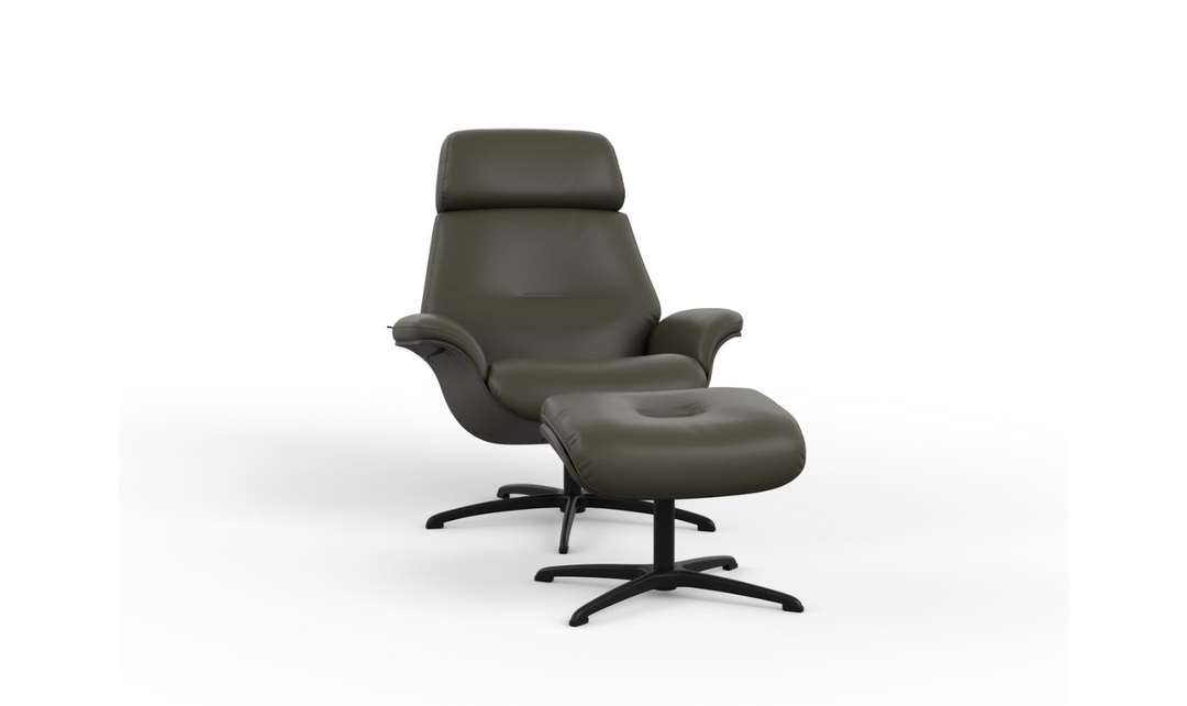 Falcon Leather Swivel Manual Recliner Chair with Footstool-Jennifer Furniture