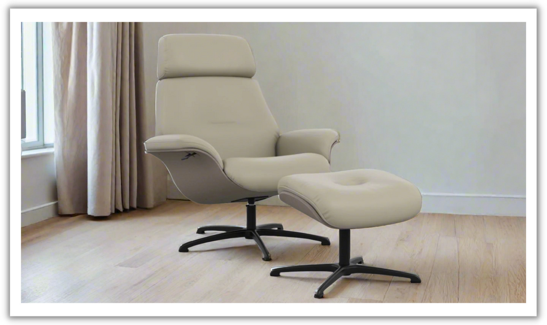 Falcon Leather Swivel Manual Recliner Chair with Footstool-Jennifer Furniture