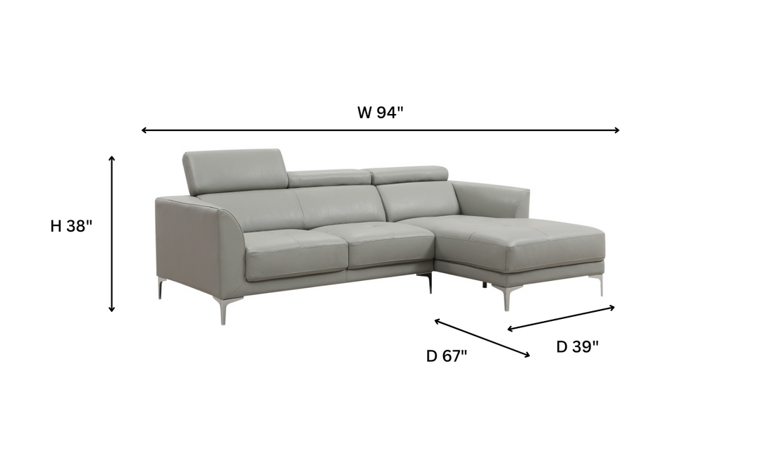 Gio Italia Slate Gray Leather L-Shape Sectional Sofa-Jennifer Furniture