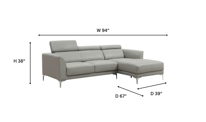 Gio Italia Slate Gray Leather L-Shape Sectional Sofa-Jennifer Furniture