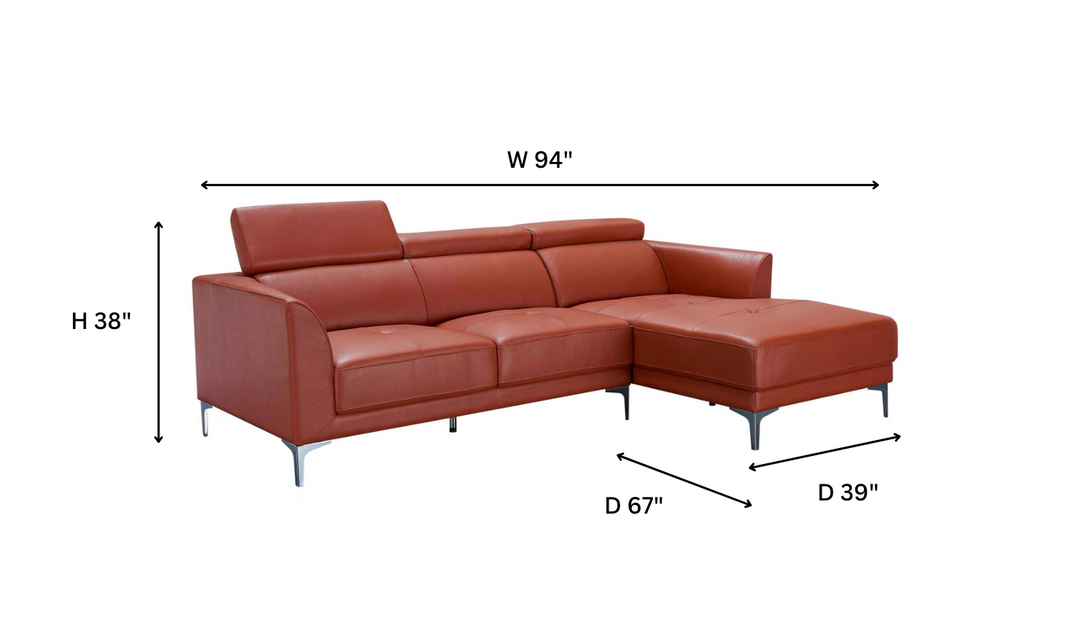 Gio Italia Slate Orange Leather L-Shape Sectional Sofa-Jennifer Furniture